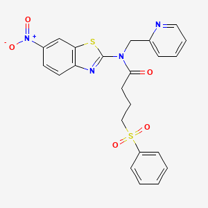 molecular formula C23H20N4O5S2 B2406158 N-(6-nitrobenzo[d]thiazol-2-yl)-4-(phenylsulfonyl)-N-(pyridin-2-ylmethyl)butanamide CAS No. 941925-56-0