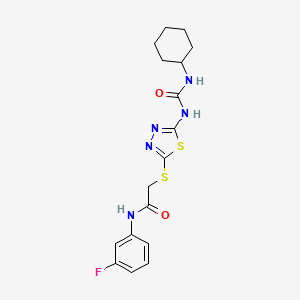 2-[[5-(cyclohexylcarbamoylamino)-1,3,4-thiadiazol-2-yl]sulfanyl]-N-(3-fluorophenyl)acetamide