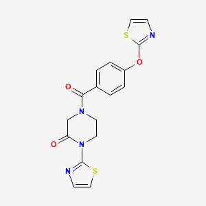 molecular formula C17H14N4O3S2 B2406321 1-(Thiazol-2-yl)-4-(4-(thiazol-2-yloxy)benzoyl)piperazin-2-one CAS No. 2320854-30-4