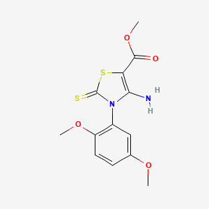 molecular formula C13H14N2O4S2 B2406337 Methyl 4-amino-3-(2,5-dimethoxyphenyl)-2-thioxo-2,3-dihydrothiazole-5-carboxylate CAS No. 688337-74-8