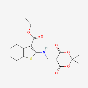 molecular formula C18H21NO6S B2406417 Ethyl 2-(((4,4-dimethyl-2,6-dioxo-3,5-dioxanylidene)methyl)amino)-4,5,6,7-tetrahydrobenzo[B]thiophene-3-carboxylate CAS No. 1023515-75-4