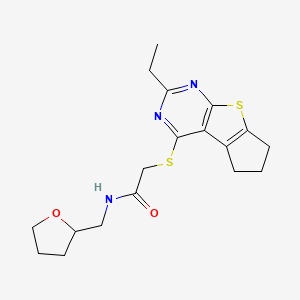 2-((2-ethyl-6,7-dihydro-5H-cyclopenta[4,5]thieno[2,3-d]pyrimidin-4-yl)thio)-N-((tetrahydrofuran-2-yl)methyl)acetamide