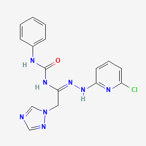 molecular formula C16H15ClN8O B2406426 N-[1-[2-(6-chloro-2-pyridinyl)hydrazino]-2-(1H-1,2,4-triazol-1-yl)ethylidene]-N'-phenylurea CAS No. 338418-61-4