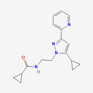 B2406489 N-(2-(5-cyclopropyl-3-(pyridin-2-yl)-1H-pyrazol-1-yl)ethyl)cyclopropanecarboxamide CAS No. 1797294-49-5