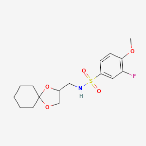 molecular formula C16H22FNO5S B2406494 N-(1,4-dioxaspiro[4.5]decan-2-ylmethyl)-3-fluoro-4-methoxybenzenesulfonamide CAS No. 900006-59-9