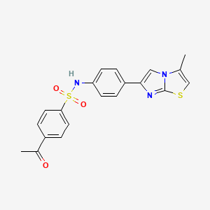 molecular formula C20H17N3O3S2 B2406553 4-acetyl-N-[4-(3-methylimidazo[2,1-b][1,3]thiazol-6-yl)phenyl]benzenesulfonamide CAS No. 893980-40-0