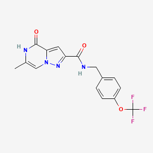 molecular formula C16H13F3N4O3 B2406617 6-methyl-4-oxo-N-(4-(trifluoromethoxy)benzyl)-4,5-dihydropyrazolo[1,5-a]pyrazine-2-carboxamide CAS No. 2034445-04-8