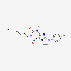 molecular formula C22H29N5O2 B2406620 2-Heptyl-4-methyl-6-(4-methylphenyl)-7,8-dihydropurino[7,8-a]imidazole-1,3-dione CAS No. 872840-34-1