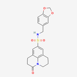 molecular formula C20H20N2O5S B2406629 N-[(2H-1,3-benzodioxol-5-yl)methyl]-2-oxo-1-azatricyclo[7.3.1.0^{5,13}]trideca-5,7,9(13)-triene-7-sulfonamide CAS No. 896357-51-0