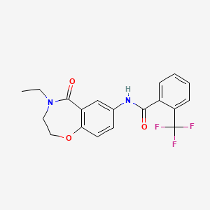 molecular formula C19H17F3N2O3 B2406767 N-(4-ethyl-5-oxo-2,3,4,5-tetrahydrobenzo[f][1,4]oxazepin-7-yl)-2-(trifluoromethyl)benzamide CAS No. 921996-29-4