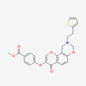 molecular formula C25H21NO6S B2406834 Methyl 4-((4-oxo-9-(2-(thiophen-2-yl)ethyl)-4,8,9,10-tetrahydrochromeno[8,7-e][1,3]oxazin-3-yl)oxy)benzoate CAS No. 951939-27-8