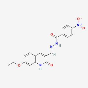 molecular formula C19H16N4O5 B2406852 N'-[(E)-(7-乙氧基-2-氧代-1,2-二氢喹啉-3-基)亚甲基]-4-硝基苯甲酰肼 CAS No. 1321918-19-7