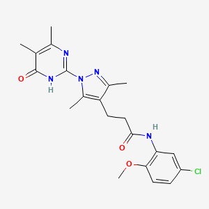 molecular formula C21H24ClN5O3 B2406863 N-(5-chloro-2-methoxyphenyl)-3-(1-(4,5-dimethyl-6-oxo-1,6-dihydropyrimidin-2-yl)-3,5-dimethyl-1H-pyrazol-4-yl)propanamide CAS No. 1170244-80-0