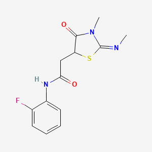 molecular formula C13H14FN3O2S B2406941 N-(2-fluorophenyl)-2-(3-methyl-2-methylimino-4-oxo-1,3-thiazolidin-5-yl)acetamide CAS No. 302552-78-9