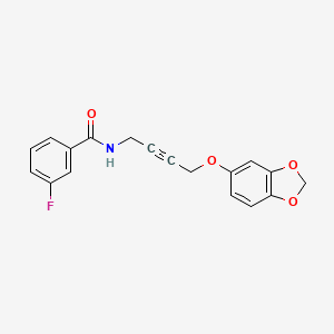 molecular formula C18H14FNO4 B2406991 N-(4-(benzo[d][1,3]dioxol-5-yloxy)but-2-yn-1-yl)-3-fluorobenzamide CAS No. 1428359-67-4