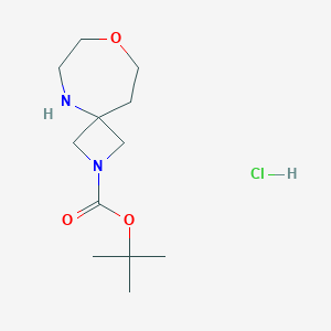 molecular formula C12H23ClN2O3 B2407013 Tert-butyl 8-oxa-2,5-diazaspiro[3.6]decane-2-carboxylate;hydrochloride CAS No. 2309476-61-5