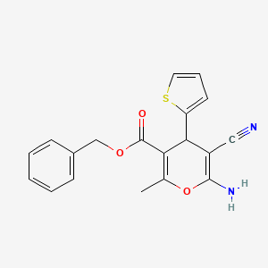 molecular formula C19H16N2O3S B2407045 benzyl 6-amino-5-cyano-2-methyl-4-(thiophen-2-yl)-4H-pyran-3-carboxylate CAS No. 327068-32-6