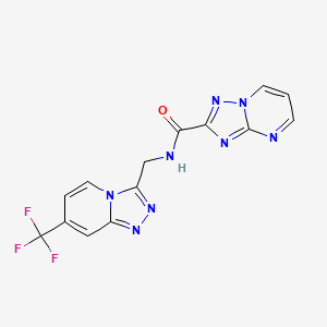 molecular formula C14H9F3N8O B2407048 N-((7-(trifluoromethyl)-[1,2,4]triazolo[4,3-a]pyridin-3-yl)methyl)-[1,2,4]triazolo[1,5-a]pyrimidine-2-carboxamide CAS No. 2034327-14-3