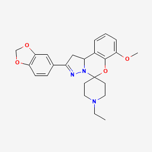 molecular formula C24H27N3O4 B2407366 2-(Benzo[d][1,3]dioxol-5-yl)-1'-ethyl-7-methoxy-1,10b-dihydrospiro[benzo[e]pyrazolo[1,5-c][1,3]oxazine-5,4'-piperidine] CAS No. 840477-68-1