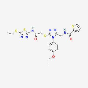 molecular formula C22H23N7O3S4 B2407407 N-{[4-(4-ethoxyphenyl)-5-[({[5-(ethylsulfanyl)-1,3,4-thiadiazol-2-yl]carbamoyl}methyl)sulfanyl]-4H-1,2,4-triazol-3-yl]methyl}thiophene-2-carboxamide CAS No. 394658-56-1