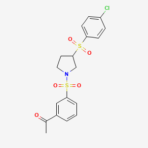 molecular formula C18H18ClNO5S2 B2407445 1-(3-((3-((4-Chlorophenyl)sulfonyl)pyrrolidin-1-yl)sulfonyl)phenyl)ethanone CAS No. 1448052-55-8