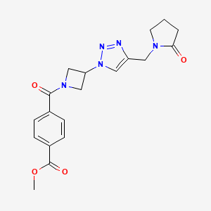 molecular formula C19H21N5O4 B2407485 methyl 4-(3-(4-((2-oxopyrrolidin-1-yl)methyl)-1H-1,2,3-triazol-1-yl)azetidine-1-carbonyl)benzoate CAS No. 2034593-76-3
