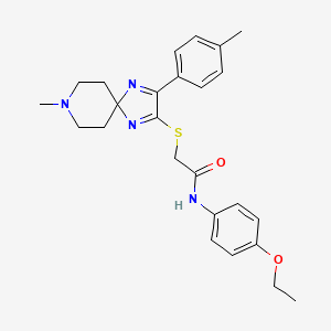 molecular formula C25H30N4O2S B2407535 N-(4-ethoxyphenyl)-2-((8-methyl-3-(p-tolyl)-1,4,8-triazaspiro[4.5]deca-1,3-dien-2-yl)thio)acetamide CAS No. 1185131-26-3