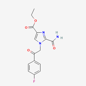 molecular formula C15H14FN3O4 B2407548 ethyl 2-carbamoyl-1-[2-(4-fluorophenyl)-2-oxoethyl]-1H-imidazole-4-carboxylate CAS No. 2060360-87-2