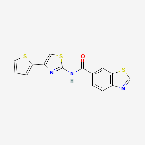 molecular formula C15H9N3OS3 B2407610 N-(4-(thiophen-2-yl)thiazol-2-yl)benzo[d]thiazole-6-carboxamide CAS No. 681167-75-9