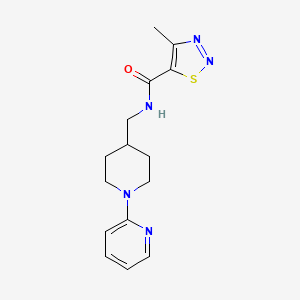 B2407656 4-methyl-N-((1-(pyridin-2-yl)piperidin-4-yl)methyl)-1,2,3-thiadiazole-5-carboxamide CAS No. 1234893-89-0
