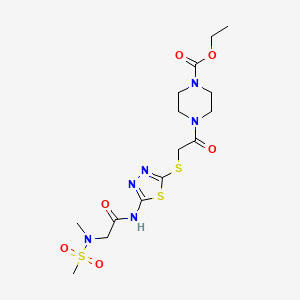 molecular formula C15H24N6O6S3 B2407691 ethyl 4-(2-((5-(2-(N-methylmethylsulfonamido)acetamido)-1,3,4-thiadiazol-2-yl)thio)acetyl)piperazine-1-carboxylate CAS No. 1351613-76-7