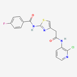 molecular formula C17H12ClFN4O2S B2407721 N-(4-(2-((2-chloropyridin-3-yl)amino)-2-oxoethyl)thiazol-2-yl)-4-fluorobenzamide CAS No. 1206987-51-0