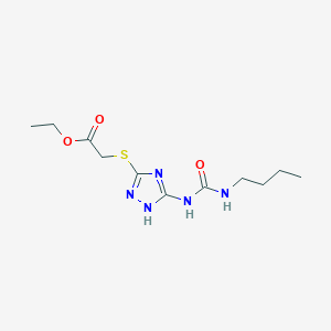 molecular formula C11H19N5O3S B2407753 ethyl 2-[(3-{[(butylamino)carbonyl]amino}-1H-1,2,4-triazol-5-yl)sulfanyl]acetate CAS No. 866010-97-1