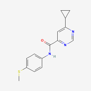 molecular formula C15H15N3OS B2407766 6-Cyclopropyl-N-(4-methylsulfanylphenyl)pyrimidine-4-carboxamide CAS No. 2415586-54-6