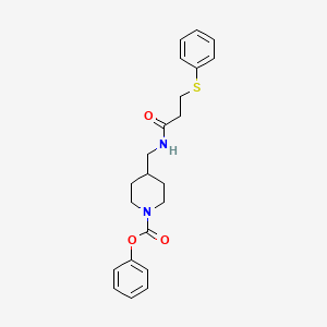 molecular formula C22H26N2O3S B2407887 Phenyl 4-((3-(phenylthio)propanamido)methyl)piperidine-1-carboxylate CAS No. 1235326-54-1