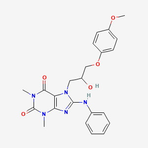 molecular formula C23H25N5O5 B2407958 8-ANILINO-7-(2-HO-3-(4-MEO-PHENOXY)PR)-1,3-DI-ME-3,7-DIHYDRO-1H-PURINE-2,6-DIONE CAS No. 505081-13-0