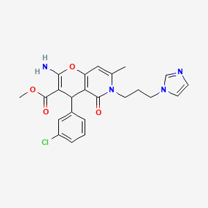 molecular formula C23H23ClN4O4 B2407996 methyl 2-amino-4-(3-chlorophenyl)-6-[3-(1H-imidazol-1-yl)propyl]-7-methyl-5-oxo-5,6-dihydro-4H-pyrano[3,2-c]pyridine-3-carboxylate CAS No. 758700-51-5