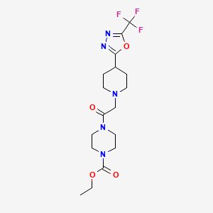molecular formula C17H24F3N5O4 B2408004 Ethyl 4-(2-(4-(5-(trifluoromethyl)-1,3,4-oxadiazol-2-yl)piperidin-1-yl)acetyl)piperazine-1-carboxylate CAS No. 1396868-12-4