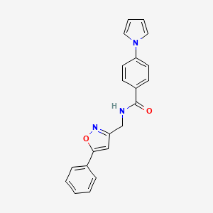 molecular formula C21H17N3O2 B2408128 N-((5-phenylisoxazol-3-yl)methyl)-4-(1H-pyrrol-1-yl)benzamide CAS No. 1210664-96-2