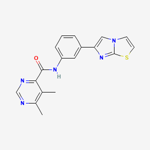 molecular formula C18H15N5OS B2408153 N-(3-{imidazo[2,1-b][1,3]thiazol-6-yl}phenyl)-5,6-dimethylpyrimidine-4-carboxamide CAS No. 2415527-39-6
