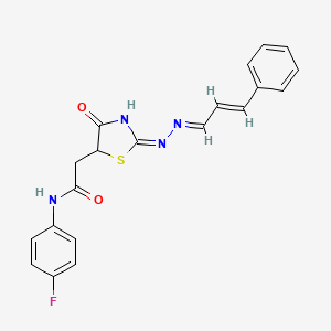molecular formula C20H17FN4O2S B2408187 N-(4-fluorophenyl)-2-((E)-4-oxo-2-((E)-((E)-3-phenylallylidene)hydrazono)thiazolidin-5-yl)acetamide CAS No. 540762-90-1