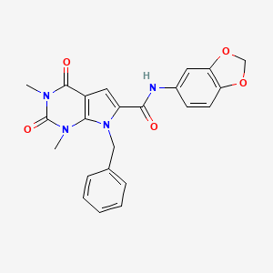 molecular formula C23H20N4O5 B2408298 N-(benzo[d][1,3]dioxol-5-yl)-7-benzyl-1,3-dimethyl-2,4-dioxo-2,3,4,7-tetrahydro-1H-pyrrolo[2,3-d]pyrimidine-6-carboxamide CAS No. 1021258-72-9