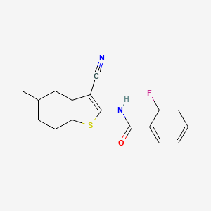 molecular formula C17H15FN2OS B2408301 N-(3-cyano-5-methyl-4,5,6,7-tetrahydro-1-benzothiophen-2-yl)-2-fluorobenzamide CAS No. 328539-87-3