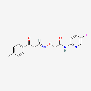 molecular formula C17H16IN3O3 B2408361 N-(5-iodo-2-pyridinyl)-2-({[3-(4-methylphenyl)-3-oxopropylidene]amino}oxy)acetamide CAS No. 339018-03-0
