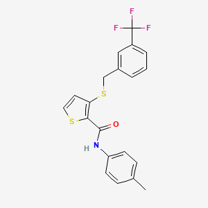 molecular formula C20H16F3NOS2 B2408407 N-(4-methylphenyl)-3-({[3-(trifluoromethyl)phenyl]methyl}sulfanyl)thiophene-2-carboxamide CAS No. 250714-48-8