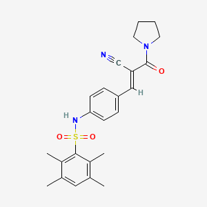 molecular formula C24H27N3O3S B2408408 N-[4-[(E)-2-cyano-3-oxo-3-pyrrolidin-1-ylprop-1-enyl]phenyl]-2,3,5,6-tetramethylbenzenesulfonamide CAS No. 1147656-00-5