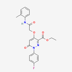 molecular formula C22H20FN3O5 B2408415 Ethyl 1-(4-fluorophenyl)-6-oxo-4-(2-oxo-2-(o-tolylamino)ethoxy)-1,6-dihydropyridazine-3-carboxylate CAS No. 899729-18-1
