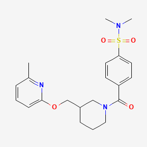 molecular formula C21H27N3O4S B2408429 N,N-Dimethyl-4-[3-[(6-methylpyridin-2-yl)oxymethyl]piperidine-1-carbonyl]benzenesulfonamide CAS No. 2380056-76-6