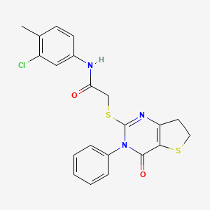 molecular formula C21H18ClN3O2S2 B2408563 N-(3-chloro-4-methylphenyl)-2-({4-oxo-3-phenyl-3H,4H,6H,7H-thieno[3,2-d]pyrimidin-2-yl}sulfanyl)acetamide CAS No. 686771-10-8