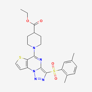 Ethyl 1-(3-((2,5-dimethylphenyl)sulfonyl)thieno[2,3-e][1,2,3]triazolo[1,5-a]pyrimidin-5-yl)piperidine-4-carboxylate
